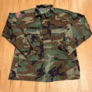 BDU Woodland Camo Cargo Military US Army Combat Jacket Shirt LG Regular